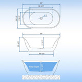 59 inch Acrylic Oval Rim Freestanding Bathtub, Full White, Comfort Soaking Tub for Home Spa & Muscle Recovery, Pop-Up