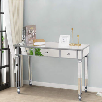 Mirrored Console Table Makeup Vanity Table Dressing Desk with 3 Drawer, 41" Silver Sofa Table Modern Glass Accent