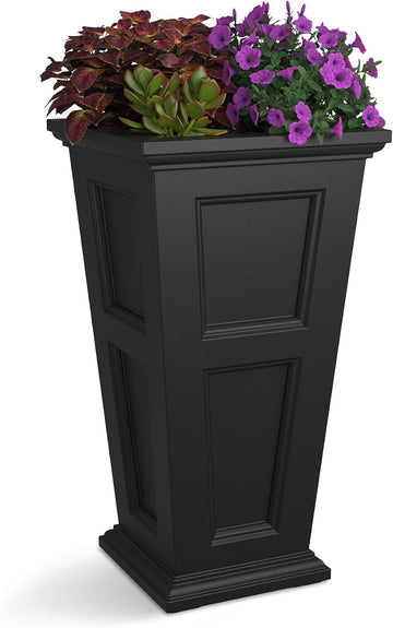 Fairfield 34in Self-Watering Tall Square Planter, Black | Self-watering, All season, Fade resistant, Reversible