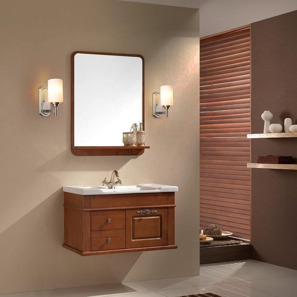 Wall Sconce Set of 2, Satin Nickel Bathroom Vanity Lights | Bathroom Vanity Lighting Fixtures,White Frosted Glass
