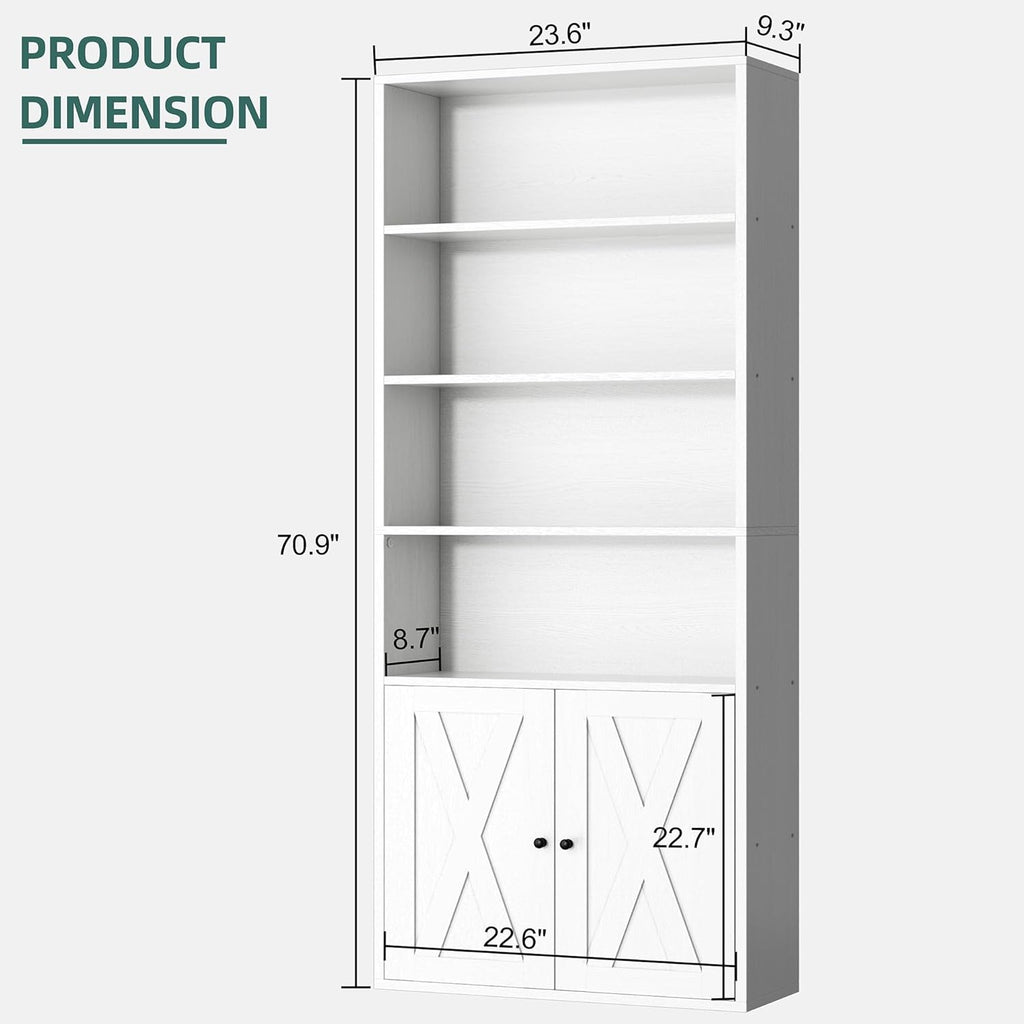 Bookshelf, Industrial Bookshelves and Bookcases with Doors Floor Standing 6 Shelf Display Storage Shelves 70.6 inches