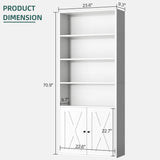 Bookshelf, Industrial Bookshelves and Bookcases with Doors Floor Standing 6 Shelf Display Storage Shelves 70.6 inches