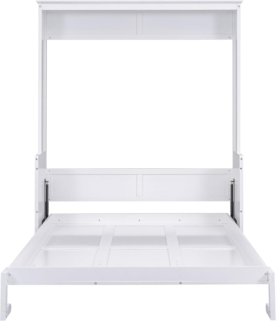 Queen Murphy Bed with Desk, Wood Hideaway Wall Bed Cabinet with Storage Shelves, Space-Saving Vertical Murphy Bed