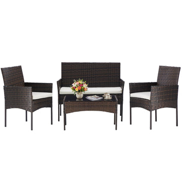 4-Piece Patio Furniture Set, Outdoor Rattan Seating Chair, Brown