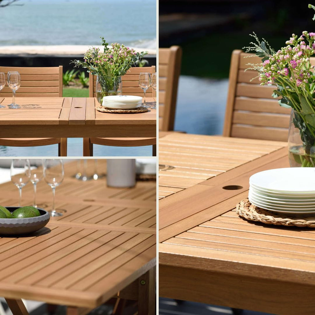 Franklin 9-Piece Rectangular Extendable Patio Dining Set Teak Finish and Weather-Net Technology Ideal for Outdoors