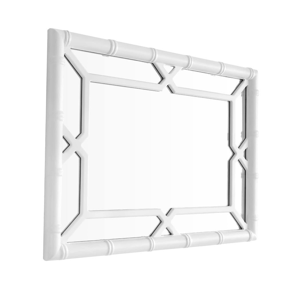Bamboo-Look Solid Wood Window Pane Mirror 23" X 31" - White