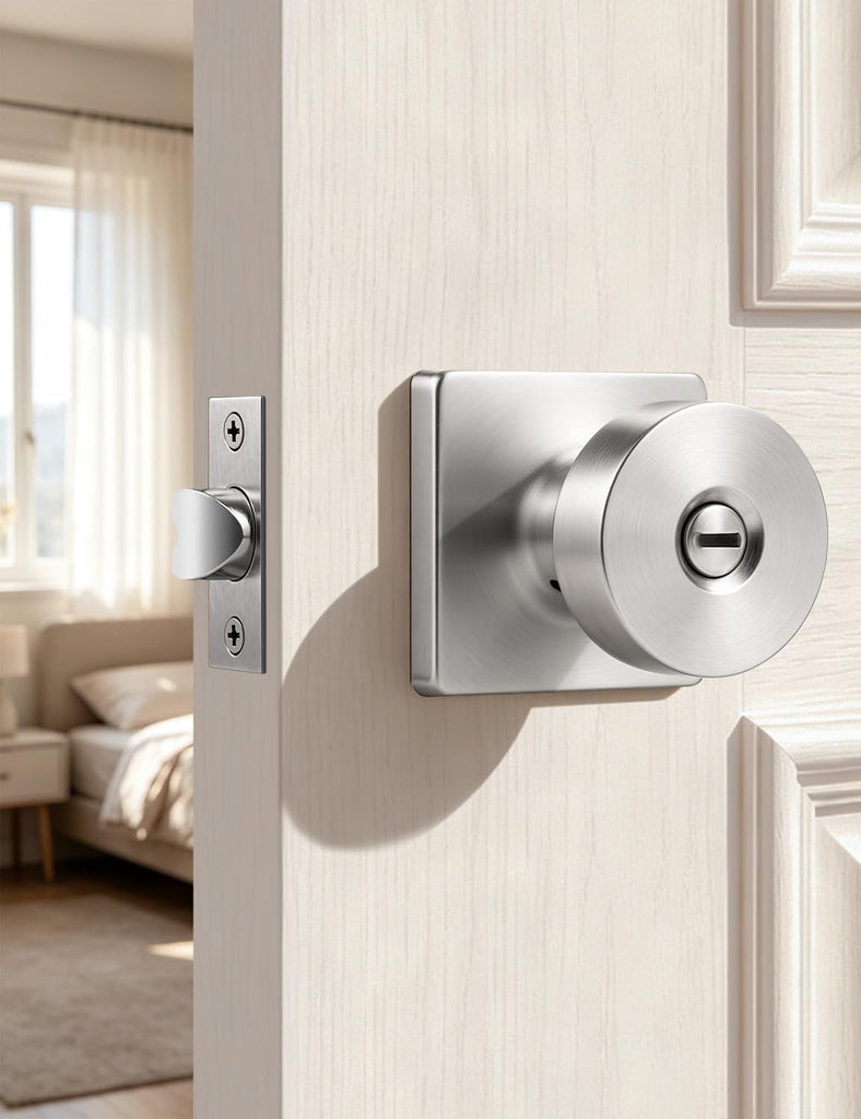 Privacy Door Knobs Interior 6 Pack, Satin Nickel Door Knob with Lock Inside, Keyless Bedroom and Bathroom Locking