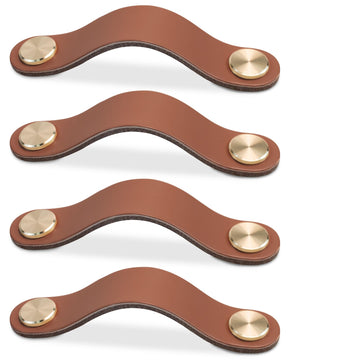 4 Pack Leather Drawer Pulls Light Coffee Cabinet Handles 3.7 inch Dresser Knobs Cabinet Door Handle, Faux Leather