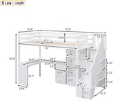 Wood Loft Bed Twin, Multifunctional Twin Bed Frame with L-Shaped Desk and Drawers, Cabinet and Storage Staircase, White