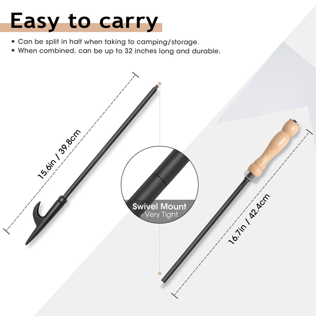 Fire Poker for Fire Pit, 32" Long Heavy Duty, Wooden Handle
