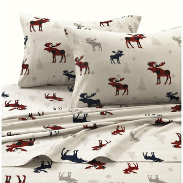 Full Deep Pocket Flannel Sheet Set, Plaid Moose