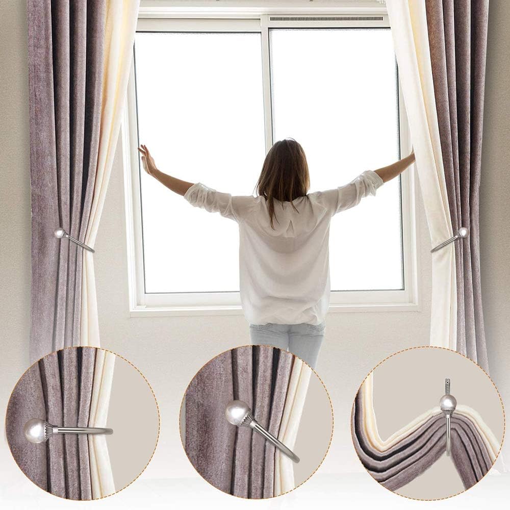 2 Pack Curtain Holdbacks Wall Mounted Curtain Tiebacks Hooks Plastic Pearl U Shape Curtain Tiebacks with Screws
