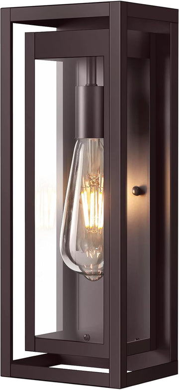 15" Large Oil Rubbed Bronze Outdoor Light Fixture, ORB Outdoor Sconces, Modern Waterproof Wall Lights with Clear Glass Shade for Front Door, Porch, Garage, 1 Pack