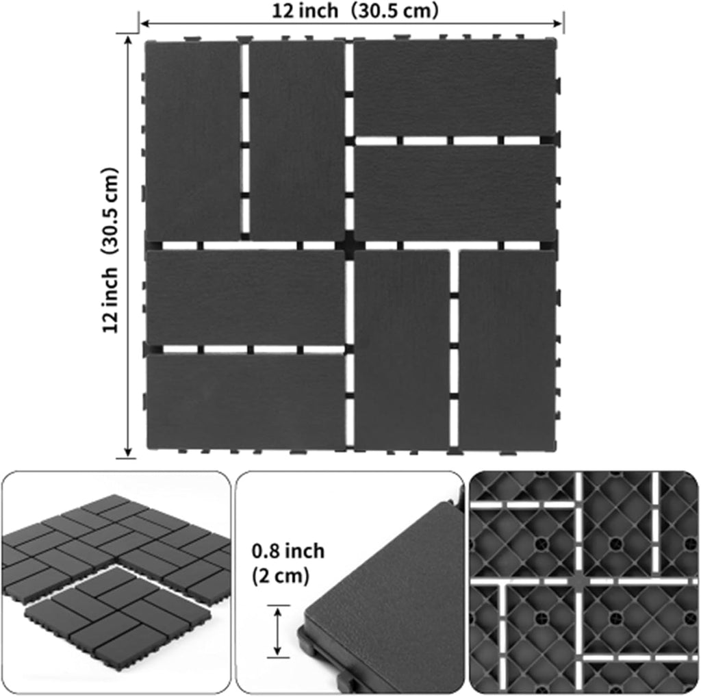 Interlocking Deck Tiles, Patio Deck Tiles, 12"x12", 44 Pack Deck Tiles Interlocking Outdoor All Weather, Plastic Patio