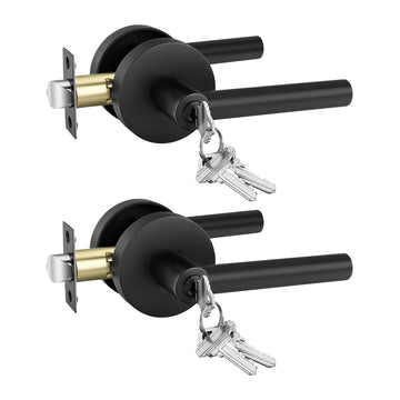 Matte Black Entry Door Handles with Lock and Key 2 Pack