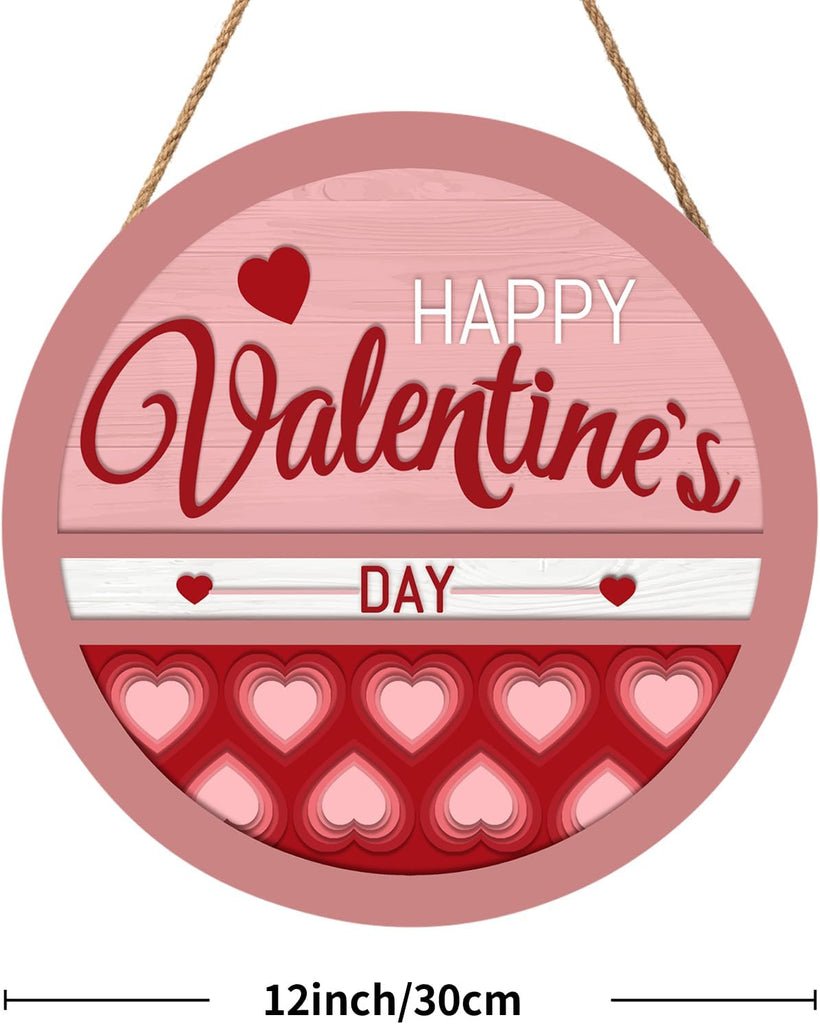 Happy Valentine's Day Welcome Door Sign 12"x12" Valentines Day Decorations Door Hanger Rustic Wooden Hanging Wall