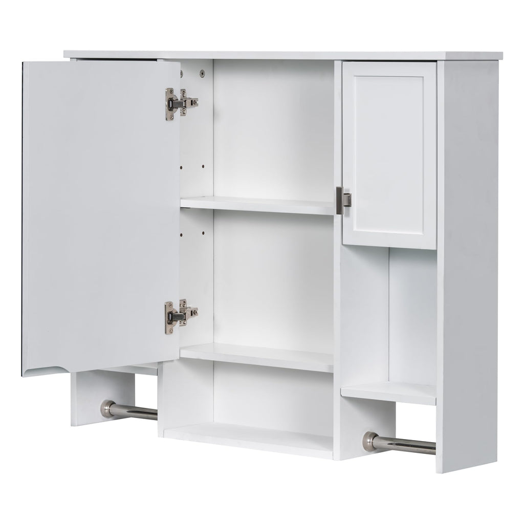 35" Bathroom Medicine Cabinet with Mirror & 2 Towel Bars, White