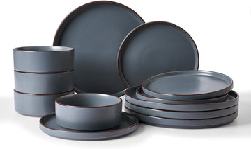 Nebula Ridge Stoneware Dinnerware Sets, Plates and Bowls Sets for 4, 12 Pieces Dishes Set