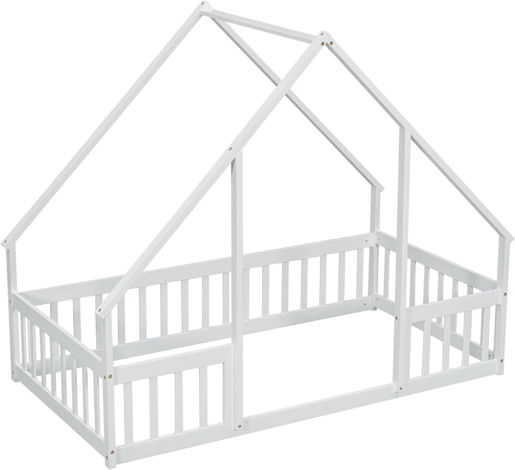 Twin Floor Bed for Kids, Girls, Boys, Wood House Bed Frame, House Floor Bed for Kids, Twin Size Montessori Floor Bed