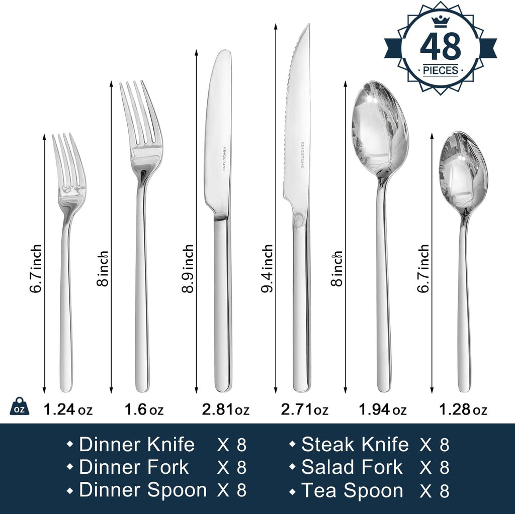 48-Piece Silverware Set with Steak Knives, Flatware Set for 8, Stainless Steel Tableware Cutlery Set