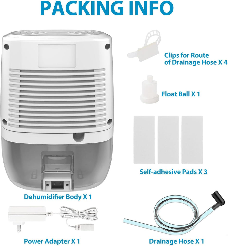Dehumidifier with Drain Hose. Small Portable Dehumidifier. Auto