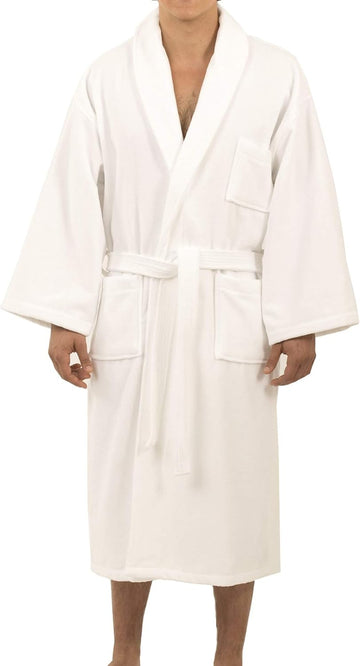 Pure Cotton Mens Terry Cloth Bathrobe Super Absorbent Spa Robe