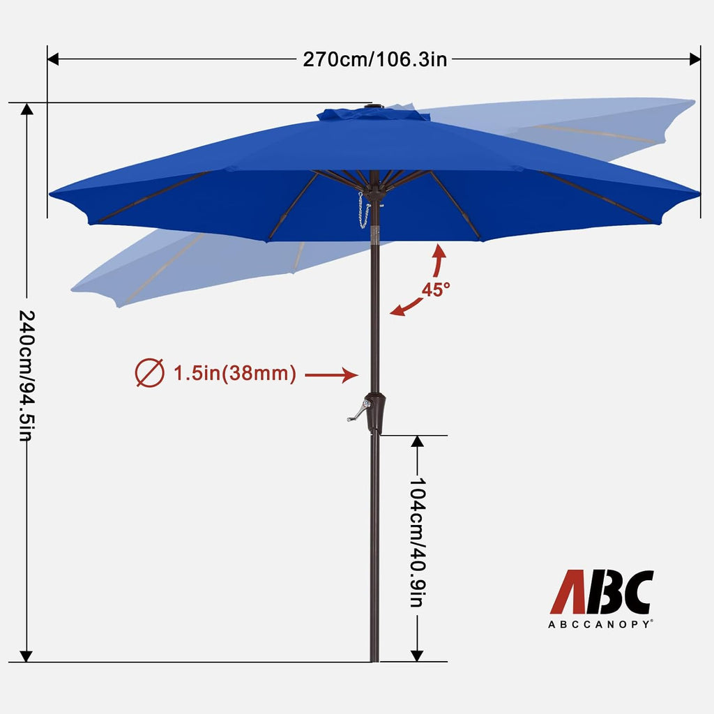 9FT Outdoor Patio Umbrella, 8 Ribs Table Umbrella w/Crank for Easy Set Up, Suitable (Turquoise)