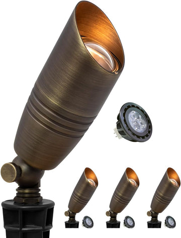 Brass Landscape Spotlights 4-Pack with Bulb Kit(S02), Low Voltage 12V AC/DC LED Outdoor Spot Uplights and Tree,PVC