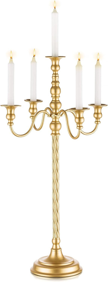 Gold 5 Arm Floor Candelabra - 28" Metal Spiral Candle Holder, Antique Candle Opera Centerpiece Stand for Events