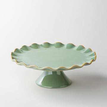 Cake Stand Ceramic, Small Cake Pedestal Stand for 8 Inch Cake, Teal