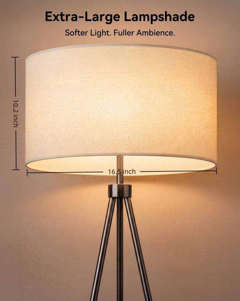 Tripod Floor Lamp with Remote Control, Stepless Dimmable Tall Floor Lamp with Fabric Shade