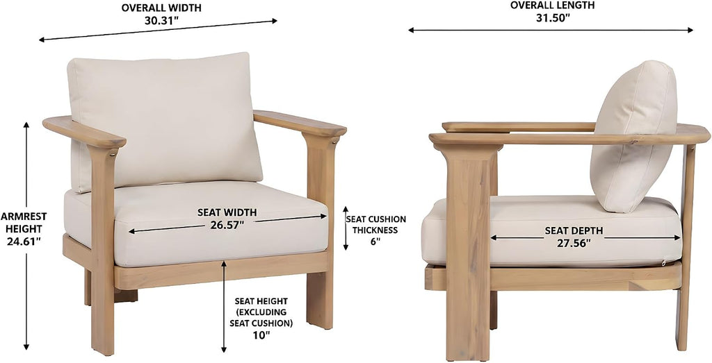 Kera 4-Seater Patio Furniture Set with Removable Cushion, 4 Piece Outdoor Acacia Wood Conversation Set, Sold Wood