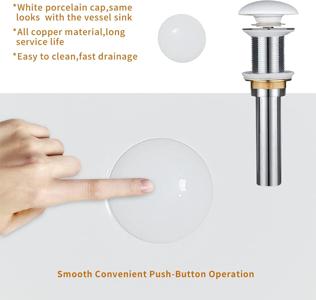 14'' Round Vessel Sink with Pop Up Drain,Bathroom Vessel Sinks,Bathroom Sinks Above Counter,Ceramic Vessel