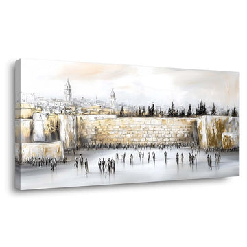 Jerusalem Western Wall Canvas Wall Art - 46x23 Inch Modern Gold Abstract Painting Print - Large Size Wrapped Canvas