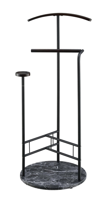 Scandia Valet Stand, Clothes Rack, Clothing Organizer with Tray, Hanger and Trousers Bar, Wood, Metal, Black