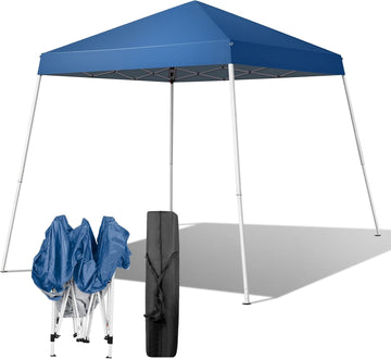 8x8 ft Pop Up Canopy Tent, Outdoor Foldable Portable Canopy Easy Up Gazebo with Carry Bag Slant Legs