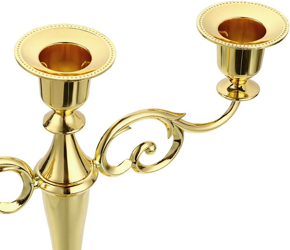 3 Arms Metal Candelabra Candlestick Silver European Elegant Candle Holder Candle StandHome Decoration (Golden Tone)