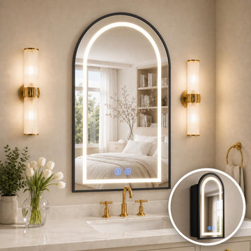 Arched Medicine Cabinet with LED Lights, Lighted Bathroom Medicine Cabinet Mirror with Anti-Fog, No Assembly