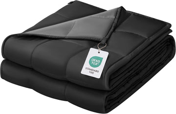 Weighted Blanket for Adults (48"x72", 15lbs, Grey/Black) | Cooling Weighted Blankets for Adults, High Breathability