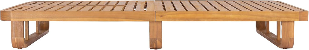 Double Acacia Wood Chaise Lounge with Dual Adjustable Backrests, Patio Outdoor Chaise Lounge, Wooden Sunbathing Pool