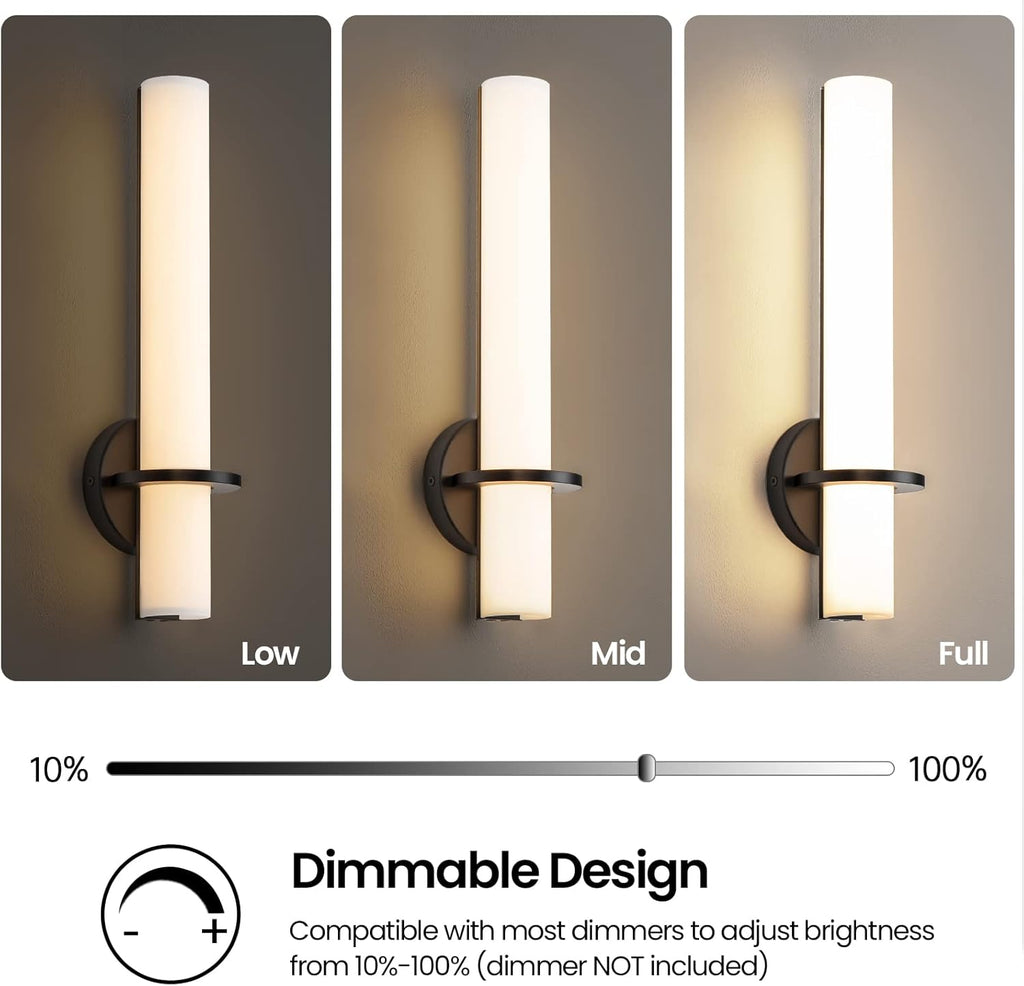 18 Inch Wall Sconces Set of Two, Black Bathroom Sconces 18W 2700K-5000K LED Dimmable Modern Wall Sconces with Acrylic
