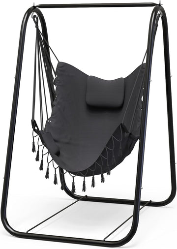 Hammock Chair with Stand, Heavy Duty A-Frame | Beam Design, Square Support Base, Rustproof Swing Stand with Chiar for