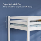 Junior Low Loft Bed with Stairs, White Wood Loft Bed Full for Adults, Kids and Young Teens