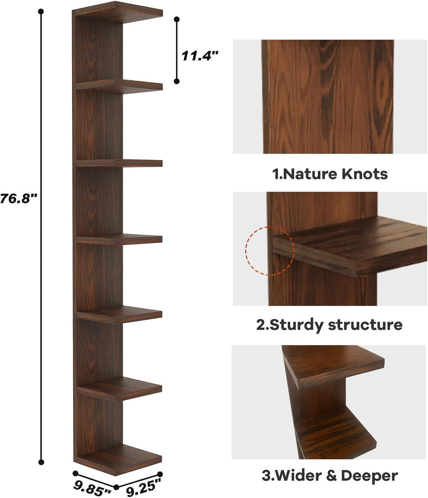 Wood Wall Shelf Units,7 Tier Lack Floating Shelves,Rustic Bookshelf