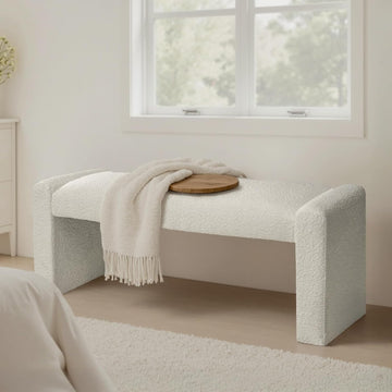 47" End of Bed Bench, Modern Fabric Upholstered Entryway Bench, Footrest Stool Accent Bench with Solid Wood Frame
