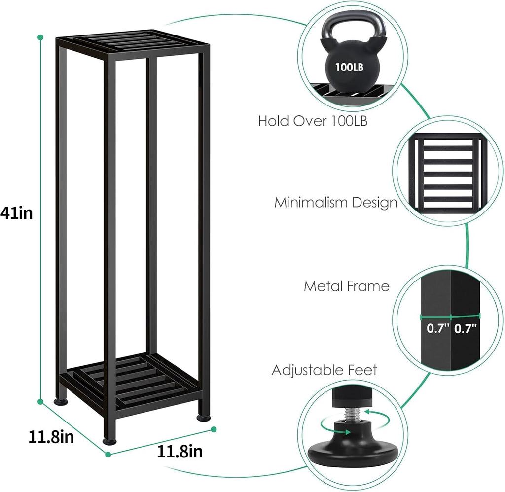 Plant Stand Indoor Outdoor, 41'' Tall Wrought Iron Plant Stands, Heavy Duty | 2 Tier Metal Pedestal Stand Decorative