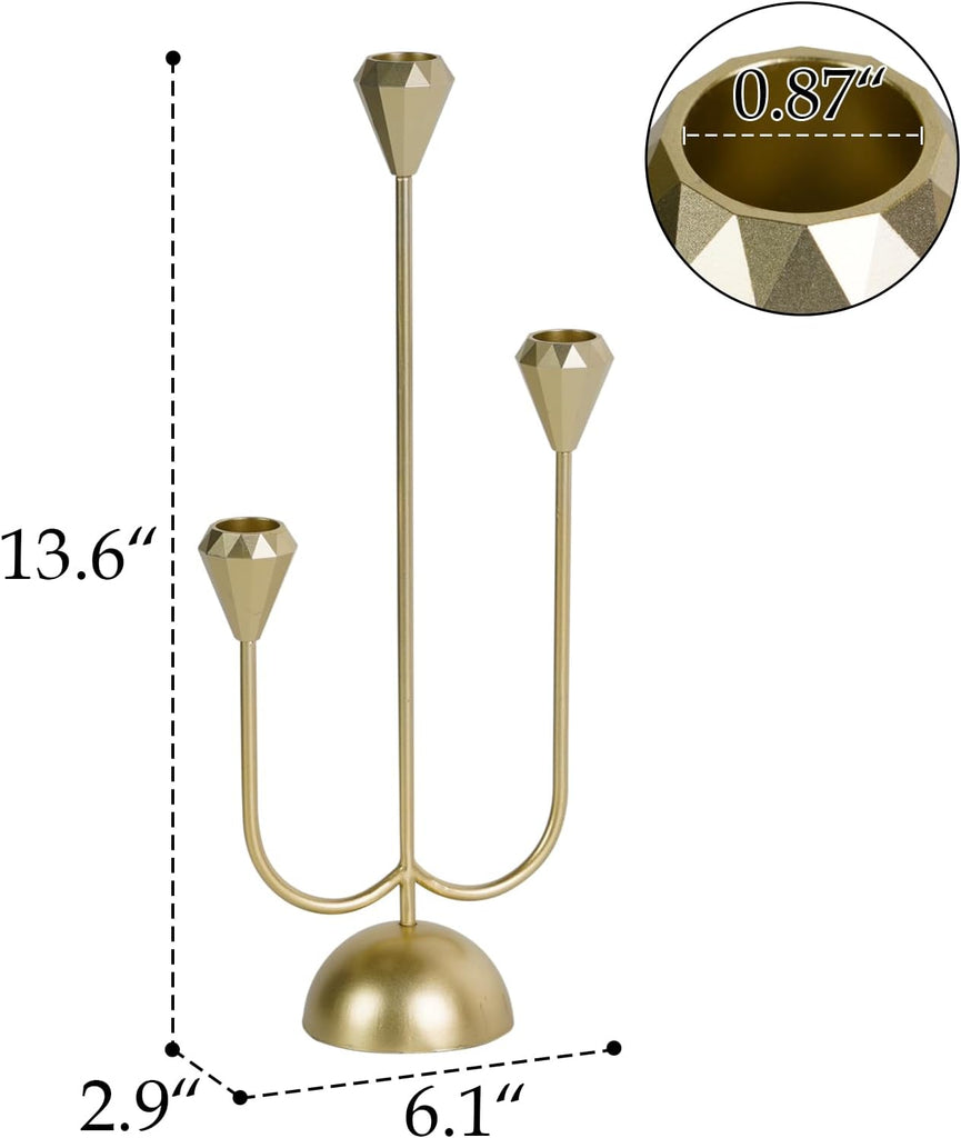 Gold Candelabra Candle Holders Centerpieces for Tables, 3 Arm Modern Elegant Metal Taper Candlesticks Stand Fireplace