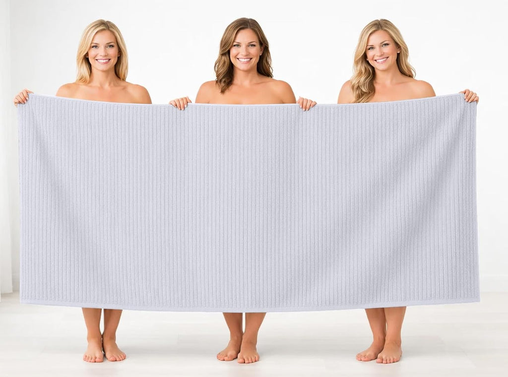 Ribbed Extra Large Bath Sheets Pack of 2, 35 x 70 Inches, White | Oversized Bath Sheets with Full Body Coverage