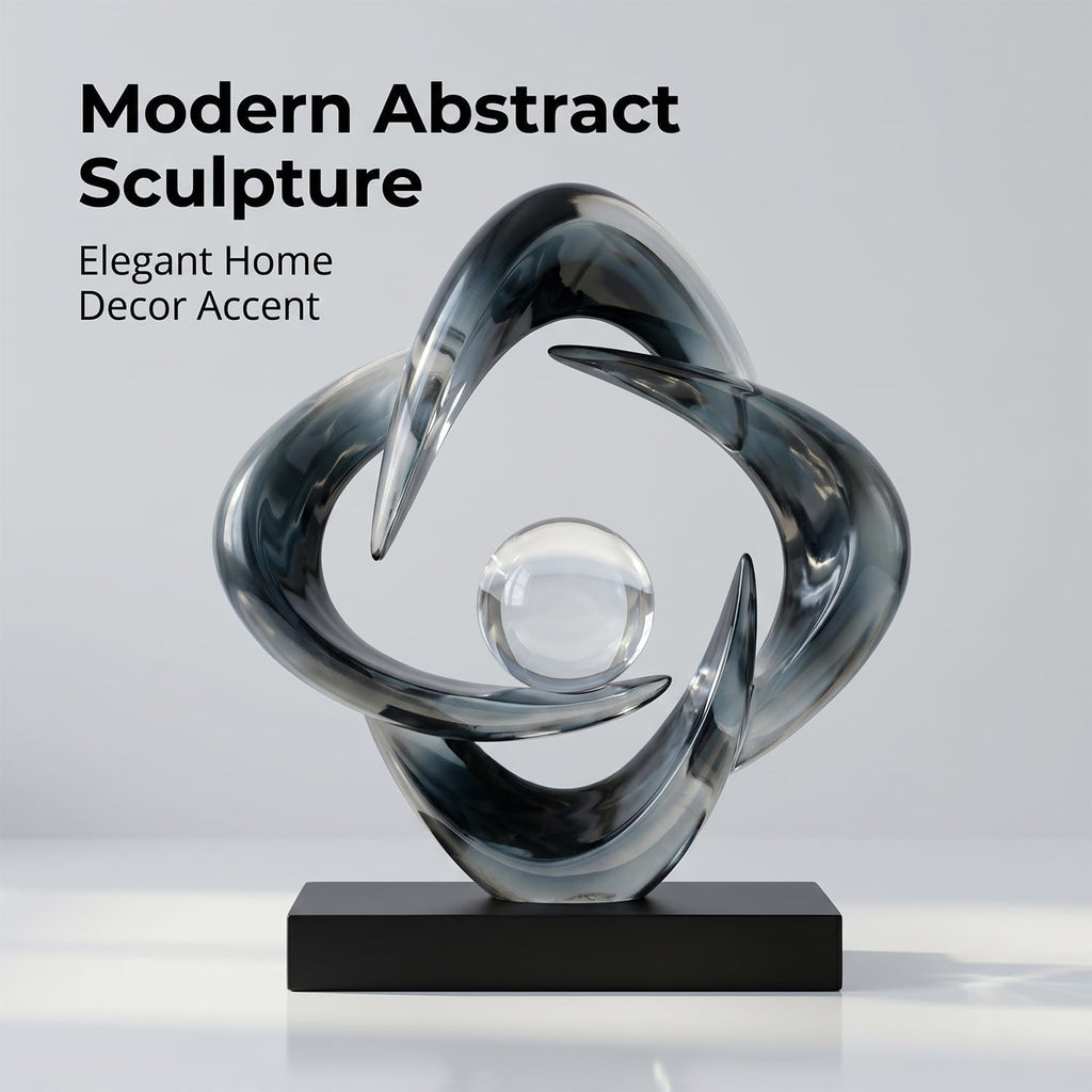 Modern Abstract Sculpture Decor, 10.8" Gray Resin Art Statue | Transparent Gray Resin Art Statue for Coffee Table