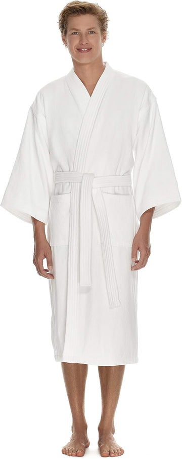 Terry Men's Terry Cloth Bathrobe, 100% Cotton White Hotel Spa Robe | Plush, absorbent towel robe